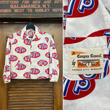 Vintage 1960’s Youth Size Pop Art STP “Artex” Drag Race Hot Rod Car Club Windbreaker Jacket, 60’s Vintage Clothing 