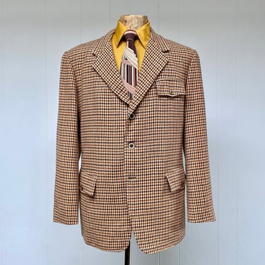 Vintage 1970s Half Norfolk Jacket, 70s Wool Houndstooth Traditional English Country Gentleman, Cottagecore Mens Blazer, 46