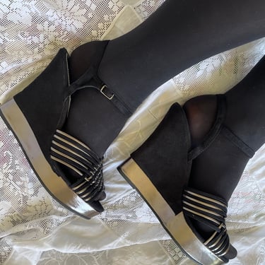 DEADSTOCK 2000s Black and Silver Woven Wedges Multiple Sizes 