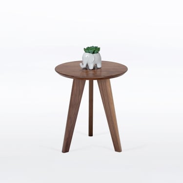 Small Round Side Table or Plant Stand Handmade in Solid Walnut Wood 