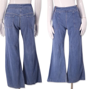 70s double zipper bell bottom jeans 27, vintage 1970s cropped flares, vintage bells flares chore jeans M 
