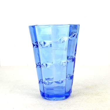 Pressed glass vase model Carola VEB Sachsenglas Ottendorf glass vase glass flower vase flower vintage design retro blue 60s 