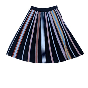 Tory Burch - Black, Brown, White, & Pink Striped Pleated Skirt Sz M