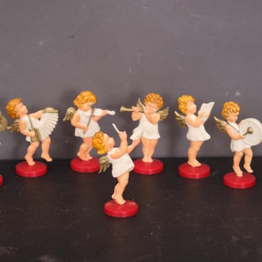 Vintage Germany Celluloid Plastic Angels Playing Instruments Christmas Ornaments 