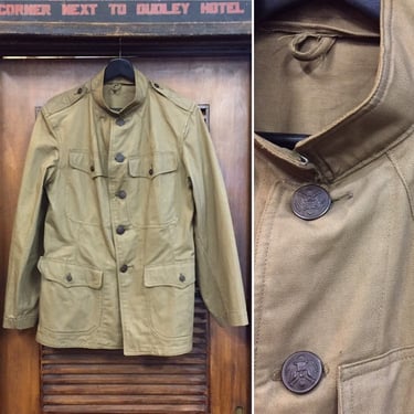 Vintage 1910’s WWI Military Twill Workwear Change Button Jacket, 10’s American Military, 10’s Workwear, Fitted Jacket, Vintage Clothing 