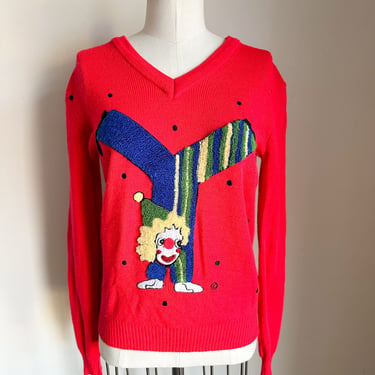 Vintage 1970s Clown Novelty Sweater / M 