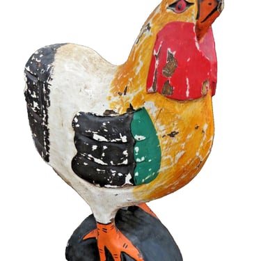 Vintage Painted Wood Chicken Rooster - Folk Art Farmhouse Country Decor 12.5