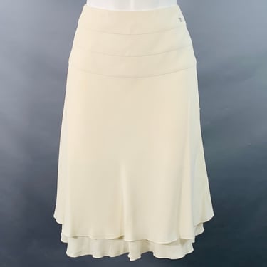 CHANEL Vintage 2003 Size 8 Cream Acetate Blend Ruffled Tulip Below Knee Skirt