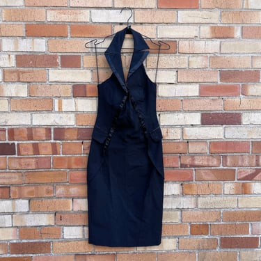 vintage y2k black sheer panel tuxedo dress / m medium 