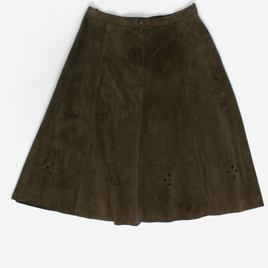 70s vintage forest green suede skirt, A-line retro skirt - Medium 