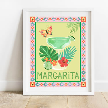 Margarita 8 X 10 Bar Cart Print/ Mexican Folk Art Cocktail Illustration/ Liquor Wall Decor/ Gifts For Cocktail Enthusiasts 
