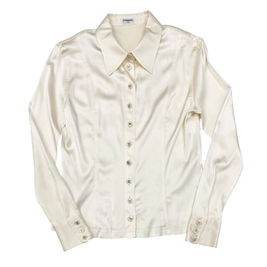 Chanel Ivory Silk Logo Button Down