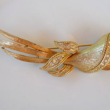 Vintage Estate Jewelry Pin - signed Sarah Coventry - Gold Tone Topaz Rhinestone Metal High Fashion Brooch 