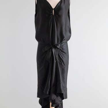 SUBLIME 1920's Inky Black Silk Charmeuse Avant Garde Evening Dress / Medium