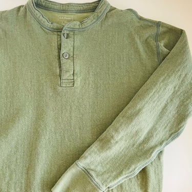 Retro L.L. Bean Green Double Layer Worn in Long Sleeve Cotton Shirt 