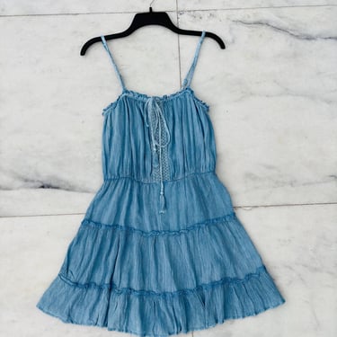 Women’s Blue Dress Sleeveless Embroidered Rayon Boho Cottagecore Farm Women’s L 