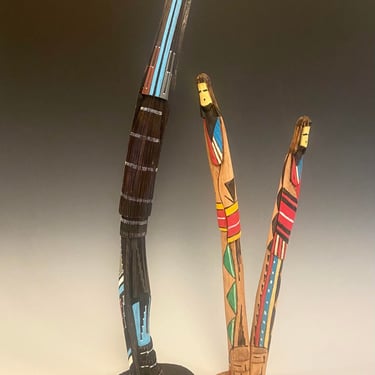 Vintage-Native American Navajo art, Hand Craved and Painted set of 2- Signed 