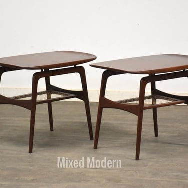 Refinished Arne Hovmand Olsen Danish Teak Side Tables - A Pair 