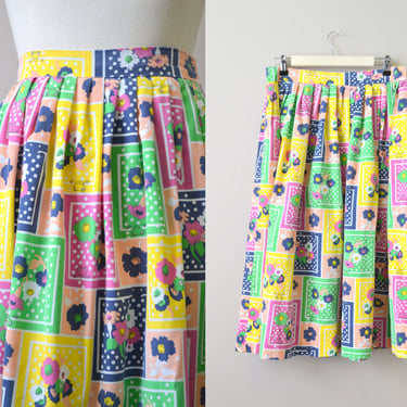 1980s Frogs and Flowers Cotton Pleated Skirt 