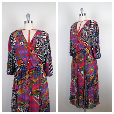 Vintage 1980s Diane Freis dress set skirt and top vibrant colorful psychedelic 