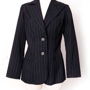 70's Gray Pinstripe Jacket, Suit, Fitted Blazer, Wide Lapels, 1970's Vintage MEDIUM Ossie Clark Biba style 