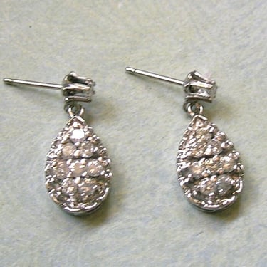 Vintage 14K White Gold and Diamond Pierced Earrings, 14k White Gold Earrings, Old 14k Gold and Diamond Earrings; Wedding Jewelry (#4428) 