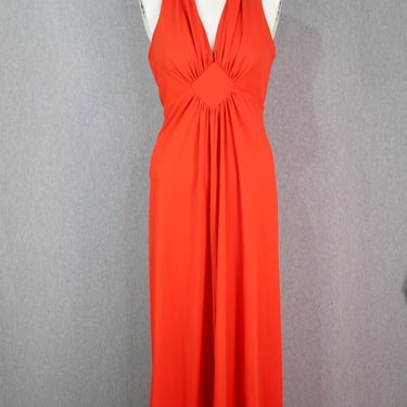 1970s - Bright Red Maxi Dress - Retro Halter Dress - Mid Century Modern 