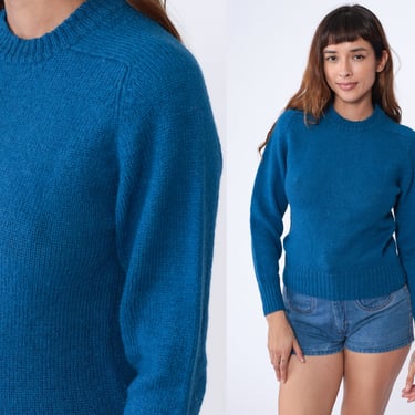Blue Wool Sweater 80s Sweater Pullover Jumper Sweater Crewneck Vintage Raglan Sleeve Normcore Plain Extra Small xs 