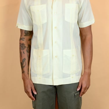 Off White Cream Guayabera Short Sleeve Camp Collar Shirt Large XL Oversize 