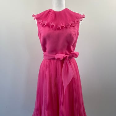 1960s Jack Bryan Pink Chiffon Ruffle Dress 