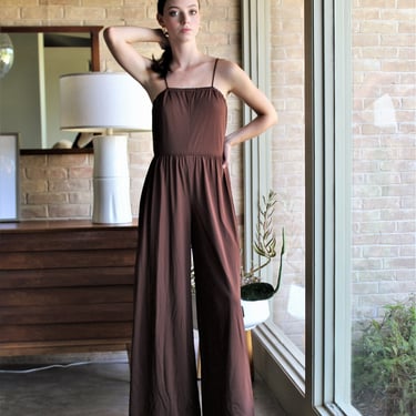 Wide Leg Jumpsuit, Vintage 1970s The Gilberts for Tally Disco Palazzo Jumpsuit, Small Women, stretch knit 