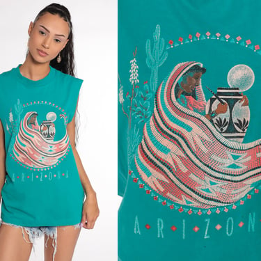 Native American Tank Top 80s Navajo Shirt ARIZONA Boho Sleeveless Tunic Graphic 90s Vintage Retro Bohemian Small 