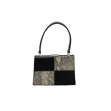 90s y2k Black Snake Mini Square Top Handle Handbag Formal Evening Bag Kiss Lock Bag Summer Wrist Bag Vintage Small Bag 