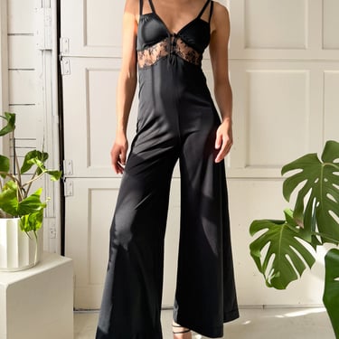 70s Black Palazzo Jumpsuit | XS