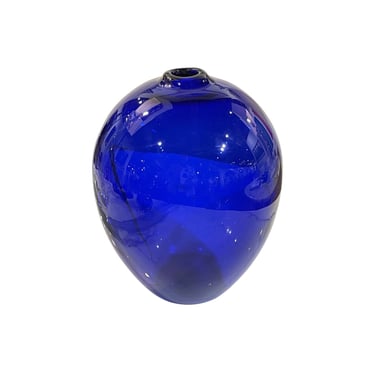 Vintage 60s Cobalt Blue Studio Glass Balloon Bud Vase 
