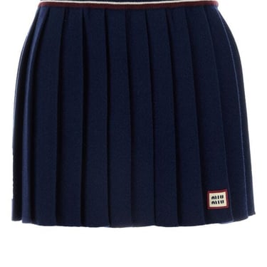 Miu Miu Women Navy Blue Wool Blend Mini Skirt