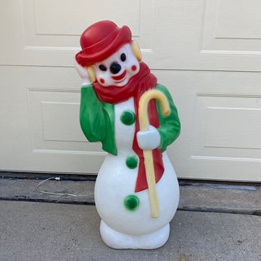 Vintage Large Plastic Snowman light up Blow mold, Empire Plastics 1971, Christmas Frosty Lawn Art, Frosty the Snowman, Candy Cane, Scarf 