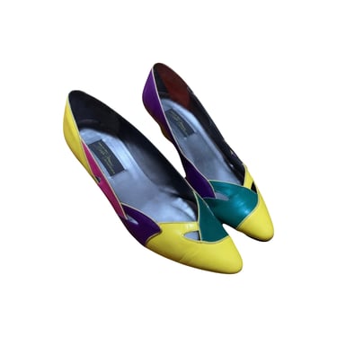 Rare Vintage 80’s Sesto Meucci Colorblock Leather Pointed Toe Slip On Kitten Heel 