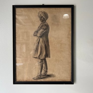 1960's J. A. Yormig British Indian Portrait  Pastel  Drawing, Framed 