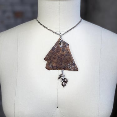 Moldy Old Dorito (Rusted Metal Piece with White Turquoise Beads) 