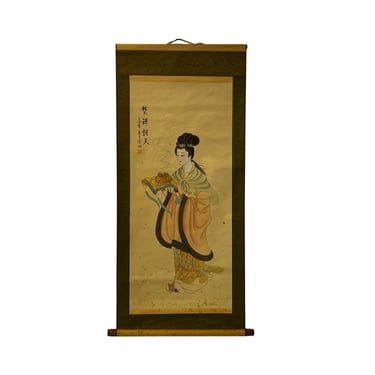 Chinese Color Ink Tong Style Lady Portrait Scroll Painting Wall Art ws3037E 
