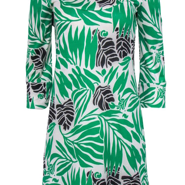 Diane von Furstenberg - Cream, Green & Black Tropical Silk Printed Dress Sz 4