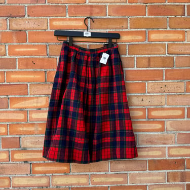 vintage 70s red pendleton plaid knee length skirt  / 24 xxs extra small 