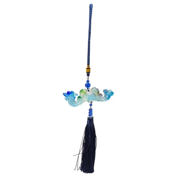 Crystal Glass Fengshui Fortune Blue Ru Yi Fishes Gift Decor Tassel ws2175E 