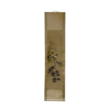 Chinese Color Ink Birds Pine Tree on Tree Scroll Painting Wall Art ws2014E 