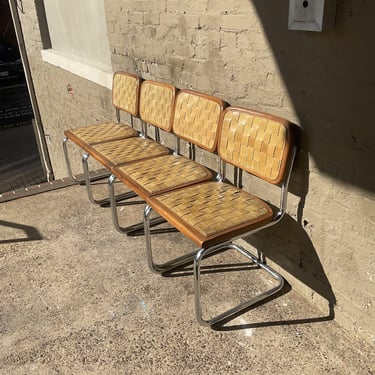 Set of 4 Breuer Style Woven Leather Chairs