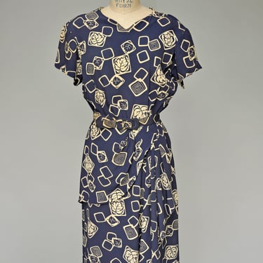 1940s novelty print dress S/M 