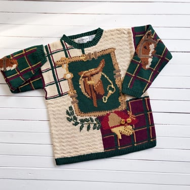 cottagecore sweater 90s vintage Eagle's Eye green horse equestrian hand knit sweater 