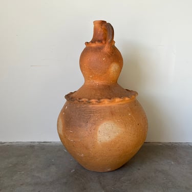 Large Vintage Handmade Two Handles Sculptural Organic Terracotta Floor Vase 