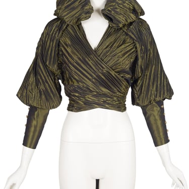 Bernard Perris 1990-91 F/W Pleated Iridescent Taffeta Vintage Cropped Wrap Top Sz S 